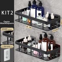 Suporte De Shampoo Prateleiras De Banheiro Sem Furo - Space Aluminium Alta qualidade COR:KIT 2 -Retangular-preto
