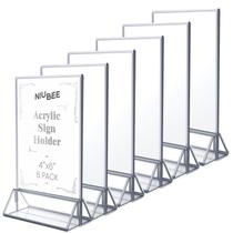 Suporte de sinalização em acrílico NIUBEE 4x6 transparente com bordas prateadas, pacote com 6 Suporte de sinalização em acrílico NIUBEE 4x6 transparente com bordas prateadas, pacote com 6