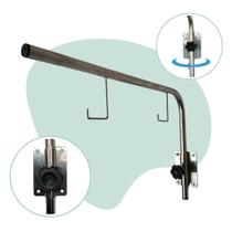 Suporte de Soro Fixo Inox 2 Ganchos Com Ajuste de Altura Articulado Parede Compacto Bolsas Intravenoso Desmontavel