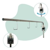 Suporte de Soro Fixo Inox 4 Ganchos Com Ajuste de Altura Articulado Parede Compacto Bolsas Intravenoso Desmontavel