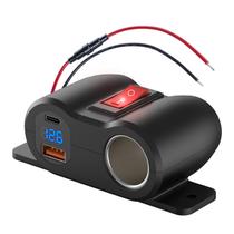 Suporte de superfície para carregador USB de carro de 12 V com PD30W, QC18W e voltímetro Suporte de superfície para carregador USB de carro de 12 V com PD30W, QC18W e voltímetro