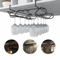 Suporte de Taça de Vinho para Armario Prateleira Suspenso em Aço Resistente Preto