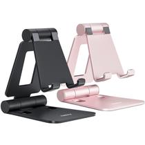 Suporte de telefone Nulaxy A4 Dual Folding, pacote com 2 unidades, preto e rosa dourado