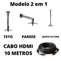Suporte de Teto ou Parede para Projetor 2 em 1 Com Cabo HDMI 10m - 10 Metros