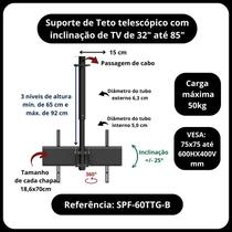 Suporte de teto para Tv de 40" até 85" até 50 kg com inclinação Suporte de teto para Tv de 40" até 85" até 50 kg com inclinação