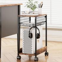 Suporte de Torre de Computador de 3 Níveis, Suporte de CPU Marrom com Rodas Giratórias, Móvel Resistente para Escritório Casa e Estúdio