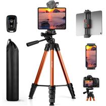 Suporte de tripé para telefone MACTREM 67 com suporte 2 em 1 e controle remoto laranja