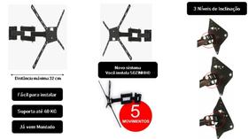 Suporte de TV Articulado 5 Movimentos Fácil Instalação TV/Monitor de 10 até 56 preto - PRISMATIC