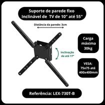 Suporte de TV de parede fixo 10" até 55" até 30kg com inclinação