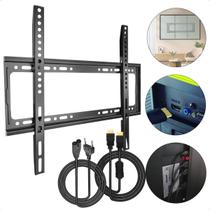 Suporte de Tv Fixo Parede 23 a 63 Polegadas Preto Ultra Slim Com Cabo Hdmi 2m e Cabo Bipolar Tipo 8