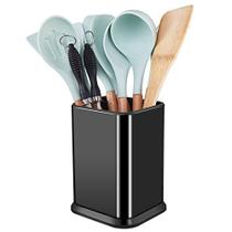 Suporte de utensílio de cozinha de aço inoxidável para bancada, grande organizador de utensílios de cozinha para spatula spoon, base ponderada moderna utensil crock retangular para contador de cozinha, armazenamento de caddy de utensílios de utensíl