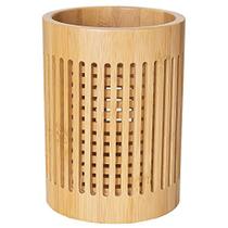 Suporte de utensílio de cozinha de rede de bambu totalmente bambu, 5" x 5"x 7"