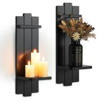 Suporte de vela para decoração de parede Walasis Rustic Wooden 50 cm preto Suporte de vela para decoração de parede Walasis Rustic Wooden 50 cm preto