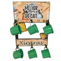 Suporte Decorativo com 6 Canecas de Café - Chá em Alumínio - Verde
