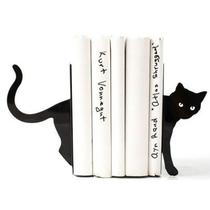 Suporte Decorativo Gato Preto Cat Para Livros Bookend Decoração Para Estante