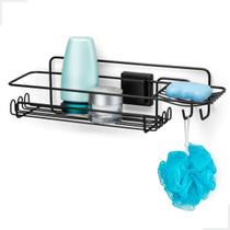 Suporte Duplo Box Banheiro Cantoneira Porta Shampoo Sabonete Parede Sem Furo Ventosa Preto