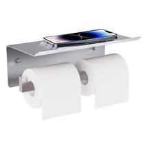 Suporte duplo para papel higiênico com prateleira FreshGlow Brushed Nickel Suporte duplo para papel higiênico com prateleira FreshGlow Brushed Nickel