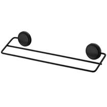 Suporte Duplo Porta Toalha 45CM Fixação sem Furar Parede Preto Fosco