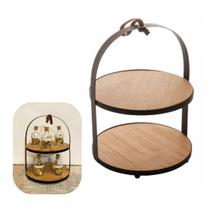 Suporte e Porta Doces 2 Andares em Bambu e Moldura em Metal 26cm Lyor Elegante Luxo