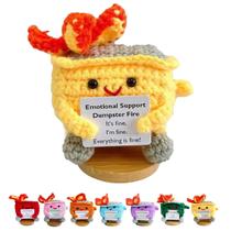 Suporte emocional: brinquedo de crochê, lixeira, fogo, presente feito à mão