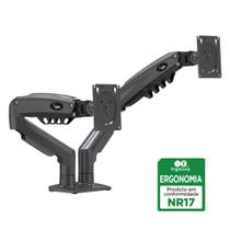 Suporte Ergonômico Articulado de Mesa, ELG, F160N, 2 Monitores 17"-35", Pistão a Gás, até 9kg, Cinza Escuro