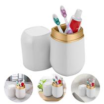 Suporte Escova E Creme Dental Branco Com Dourado C/ Tampa Banheiro Bancada Pia Suporte Itens Higiene Pessoal Suporte Escova E Creme Dental Branco Com Dourado C/ Tampa Banheiro Bancada Pia Suporte Itens Higiene Pessoal