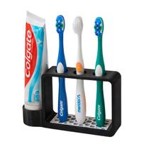 Suporte escovas de dentes preto com porta pasta lateral Suporte escovas de dentes preto com porta pasta lateral