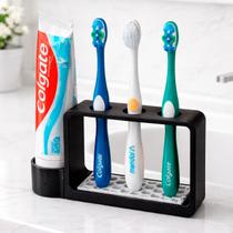 Suporte escovas de dentes preto com porta pasta lateral Suporte escovas de dentes preto com porta pasta lateral