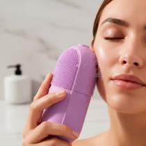Suporte Esponjinha Silicone Facial com Molde de Gelo Skin Care Roxo