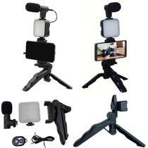 Suporte Estabilizador Celular TriPod Luz Led Microfone Tripé