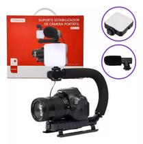Suporte Estabilizador De Câmera Portatil Led Microfone Tripe Cor Preto Suporte Estabilizador De Câmera Portatil Led Microfone Tripe Cor Preto