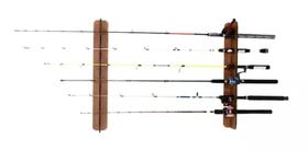Suporte Expositor De Parede Horizontal Para 6 Varas De Pesca Em Madeira Stick Rack
