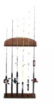 Suporte Expositor De Parede Vertical Para 6 Varas De Pesca Em Madeira Stick Rack