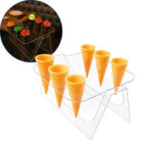 Suporte Expositor Temaki Duplo Sorvete Acrílico Cristal 6 Cones Snacks Batata Suporte Suporte Expositor Temaki Duplo Sorvete Acrílico Cristal 6 Cones Snacks Batata Suporte