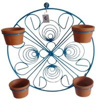 Suporte ferro Mandala Plantas 4 vasos Azul jardim vertical parede Suporte ferro Mandala Plantas 4 vasos Azul jardim vertical parede