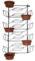 Suporte Ferro Plantas Folhas 1,00x0,40 Preto 5 Vasos jardim vertical parede