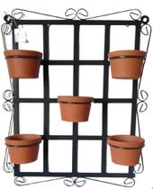 Suporte Ferro Plantas Quadrado Preto 68x56 5 vasos jardim vertical parede