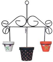 Suporte Ferro Plantas Retro 3 Vasos jardim vertical parede preto