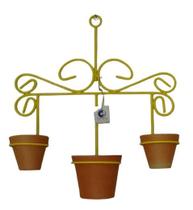 Suporte Ferro Plantas Retro 40x60 3 Vasos Amarelo jardim vertical parede Suporte Ferro Plantas Retro 40x60 3 Vasos Amarelo jardim vertical parede