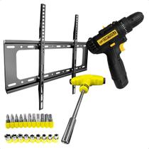 Suporte Fixo de Parede Para TV 40 80 Polegadas Até 75kg Kit com Parafusadeira 12V Bivolt e Jogo de Ferramentas 24 Peças
