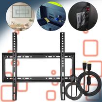 Suporte Fixo Preto Slim 23 a 63 Pol Até 50Kg Parede + Cabo Hdmi 2m + Cabo Energia Tipo 8