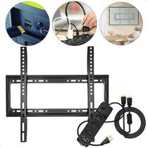 Suporte Fixo Preto Slim 23 a 63 Pol de Parede Até 50Kg Led Acompanha Cabo Hdmi 2m e Filtro de Linha Régua