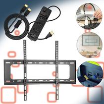 Suporte Fixo Tv Smart Led Lcd 40 a 80 Pol Universal Slim + Cabo Hdmi 2m + Extensão Energia 4 Tomadas