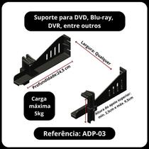Suporte flexivel ou rigido universal de paraede para dvd, receptores, dvr, video game com apoio lateral de 245 mm e haste de fixação aritculado