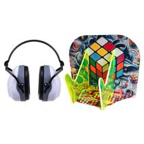 Suporte Fluorescente Cubo Mágico e Abafador de Ruido 26 db para Autistas