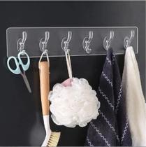 Suporte Gancho Adesivo Transparente com 6 Ganchos Ideal para Organização Sem Furar as Superfícies! Suporte Gancho Adesivo Transparente com 6 Ganchos Ideal para Organização Sem Furar as Superfícies!