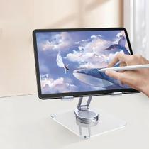 Suporte Giratório 360 De Alumínio Ajustavel Base Para Tablet Celular Ipad Universal Ate 12 Polegada Dobrável Multifunções Cor Prateado