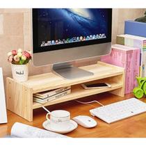 Suporte Grande De Monitor E Notebook Em Madeira Natural