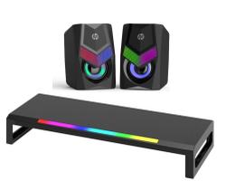 Suporte Iluminado Para Monitor Led 7 Cores, Smn003 + Caixa De Som Hp Dhe-6000