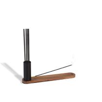 Suporte Incensario Porta Incenso de Aço Nogueira Namastê Preto Madeira 9,5x25cm 10 Incensos Geguton